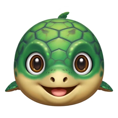 extremely cute aesthetic sea turtle with tiny body, huge shiny round eyes, soft green and brown tones, maximally cute, kawaii-inspired, Apple emoji style sticker