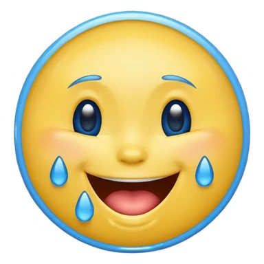 Emoji, yellow round laughing face, blue tears of joy sticker