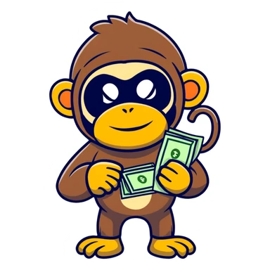 sneaky monkey thief with a bandit mask and money bag sticker