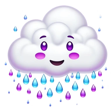 Slack gif emoji of cloud with purple rain drops falling down, but almost dancing down sticker