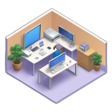 isometric square solid outline border containing indoor creative start-up office people active working computer simple clean developer-space #edc31b  sticker