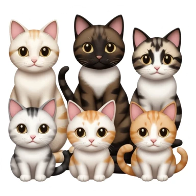 6 cats with different natural coloured coats sticker