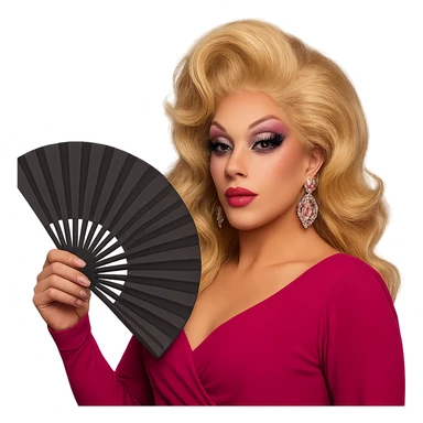 drag queen with glittery eyeshadow and fan sticker