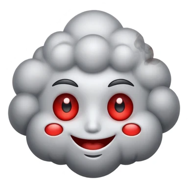 Smiling face with red eyes and small puffs of smoke nearby sticker