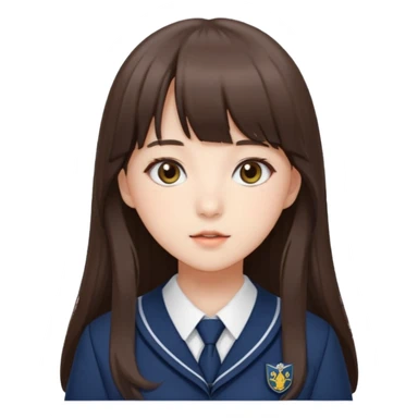 Yuju Gfriend menggunakan baju sekolah dengan rambut panjang dan ada poni  sticker