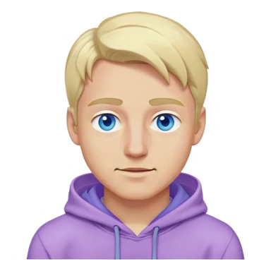 blonde man with blue eyes, lilac hoodie, winking sticker