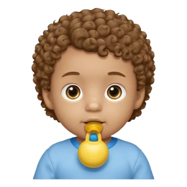 A boy baby with light brown skin, soft curly light-brown hair, wide brown eyes, and a blue-yellow pacifier.  sticker