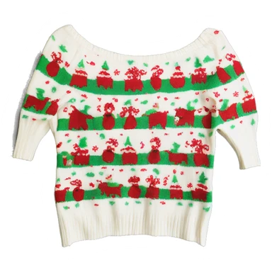 Rib knit off the shoulder vintage Christmas top sticker