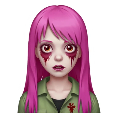 Create a female zombie emoji with long, straight hair in hot pink and bangs. sticker
