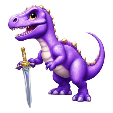 Lisa frank glitter purple dinosaur with sword and pearls sticker
