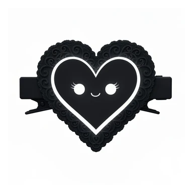 goth heart hair clip, cute, expressive, minimal, transparent background sticker
