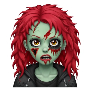 zombie girl red hair cacheado longo, com piercings na boca, nariz e sobrancelha,  roupa emo sticker