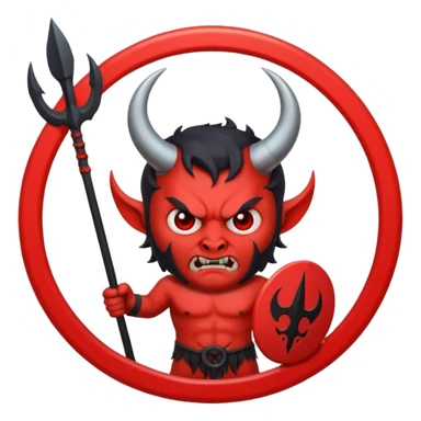 Red circle with black horns holding a trident sticker