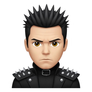 Richard Kruspe, apple style emoji, serious look, spiky hair, black clothing sticker