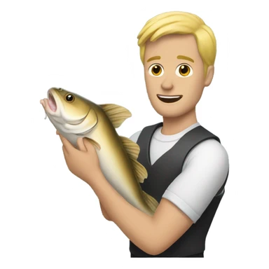 Blonde man with big catfish sticker