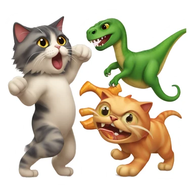 Calico Persian Cat fighting a dinosaur sticker