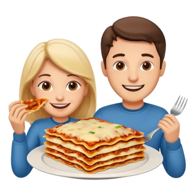 smiling couple eating lasagna sticker