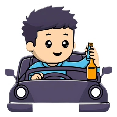 person in a car holding a bottle, showing the act of drinking and driving sticker