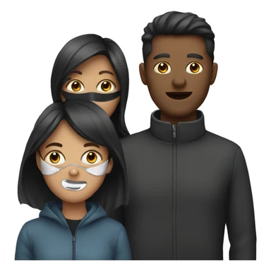 group of 3 people with one of them wearing a mask sticker