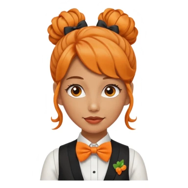 a bartender lady with bow tie and vest, having orange wavy bun hair















 sticker