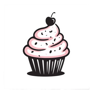cupcake with pink icing, hand drawn doodle sticker