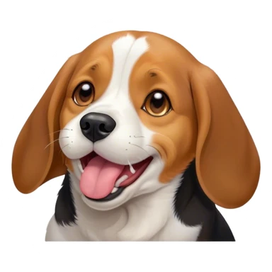 Cinematic Cute Yawning Beagle Portrait Emoji, Head tilted slightly with a dramatic, wide-open yawn, showcasing a soft tri-color coat of white, brown, and black, floppy ears slightly drooping, round hazel eyes barely open in drowsy contentment, Simplified yet irresistibly adorable features, highly detailed, glowing with a soft, cozy glow, high shine, relaxed yet expressive, stylized with a touch of whimsy, bright and endearing, soft glowing outline, capturing the essence of a sleepy yet affectionate pup, so drowsy it feels like it could stretch right out of the screen and curl up for a nap! sticker