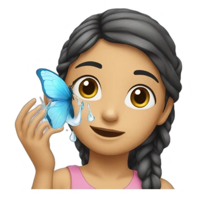 the girl is playing with a water butterfly sticker