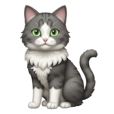 full body view of beautiful female solid dark grey cat with green eyes, white toes/paws and white patch on her chest sticker