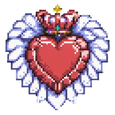 pixel art heart with a ribbon and crown, stylized and cute sticker