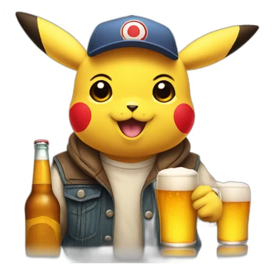 pikachu with four beers sticker