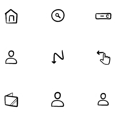 Website icon set with home icon, search icon, menu icon, profile icon, and settings icon sticker
