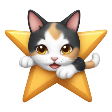 Cute calico cat climbing on a star sticker