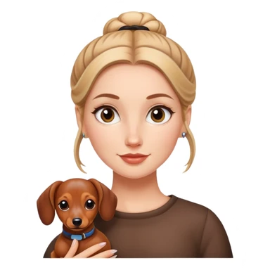 white  girl with bun, and a dachshund sticker