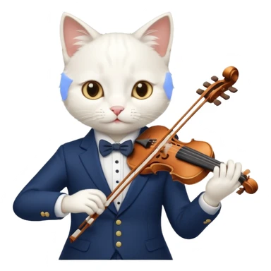 white cat play violin, wear navy suit sticker