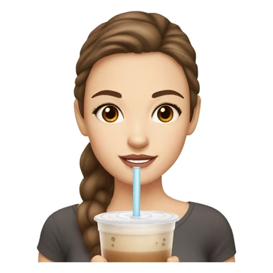 White girl with brown hair and brown eyes drinking bubble tea sticker