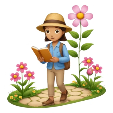 someone who's walking on a path and the person is reading a panel to learn about a flower sticker