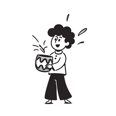 a cheerful character holding a drum and shouting 'tung tung tung tung sahur', with energetic motion lines, hand drawn doodle style sticker