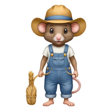farmer rat in denim overalls with a straw hat sticker