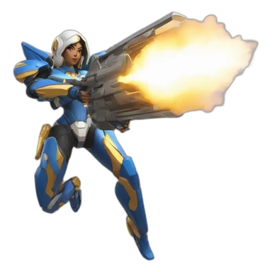 pharah from overwatch, firing all her missiles from her ultimate move sticker