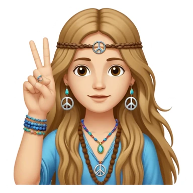 Hippie with 2 fingers up giving the peace sign. Also with peace sign earrings and long hair sticker