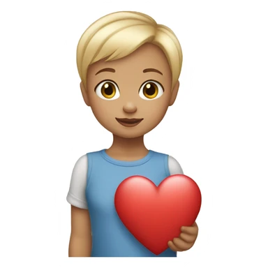 Blonde girl short hair toddler holding a heart sticker