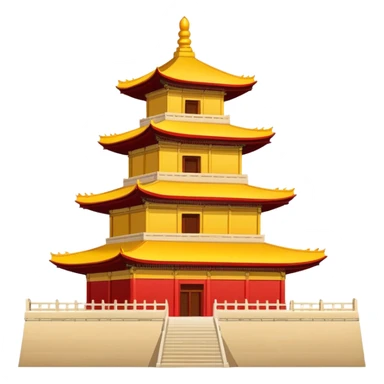 Giant Wild Goose Pagoda Xi'an, simplified emoji style with bold outlines and bright colors, cartoon style tall ancient Buddhist pagoda sticker