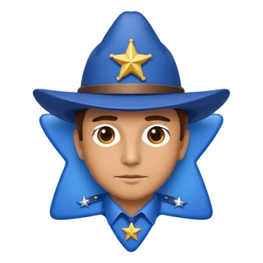 Sheriff with shiny blue star badge and blue hat sticker