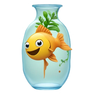 fishes in a clear vase with plant roots. sticker