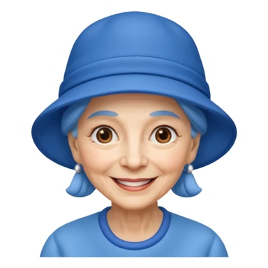 elderly woman with blue hat sticker