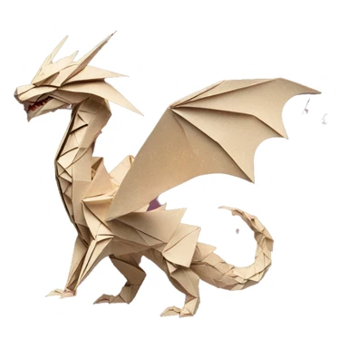 Sparkling patterned Beige Origami dragon with made of newspapers on fire intricate patterns surrounded by fairy lights nebula galaxy stars swirls iridescent covered in dried flowers sticker