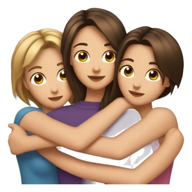 Three brunette best friends hugging one with short hair two with long hair girs sticker