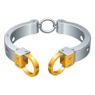 Minimalistic metallic handcuffs emoji, reflective metal, simple flat vector design, futuristic minimal style sticker