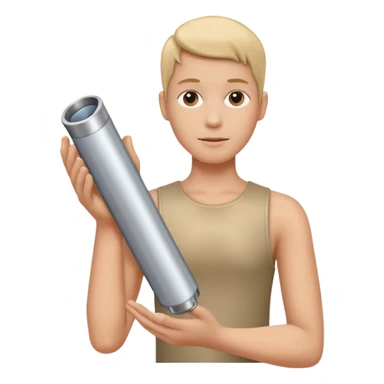 a beige skin colored hand holding a cylindrical tube, no sleeves, sticker
