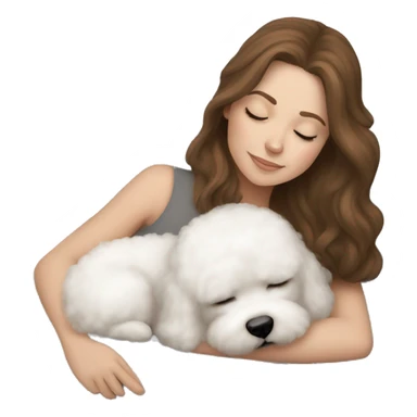 White girl brown hair sleeping with Mini Bichon sticker